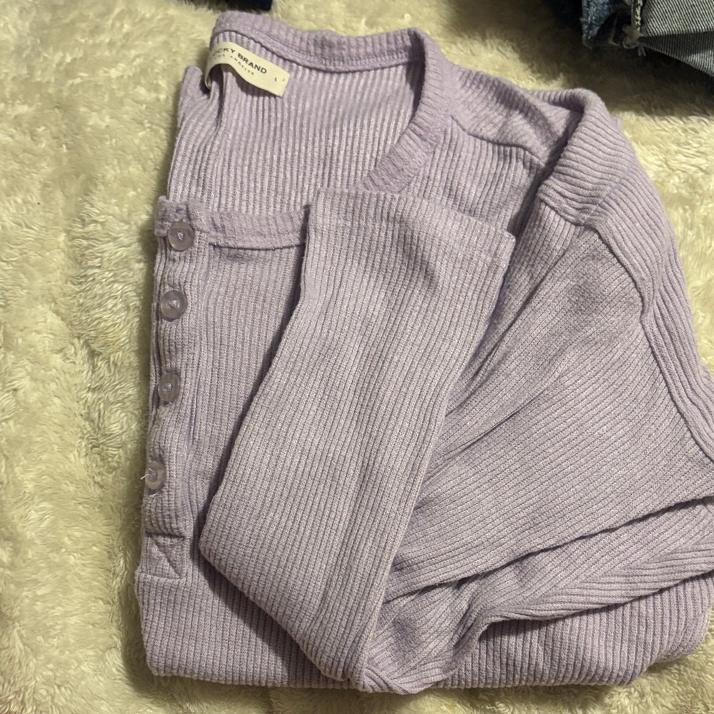 Lucky Brand Lilac Ribbed Henley Top